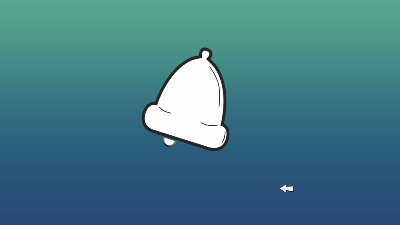 복사 공간과 함께 파란색 배경 위에 종과 화살표 아이콘의 애니메이션