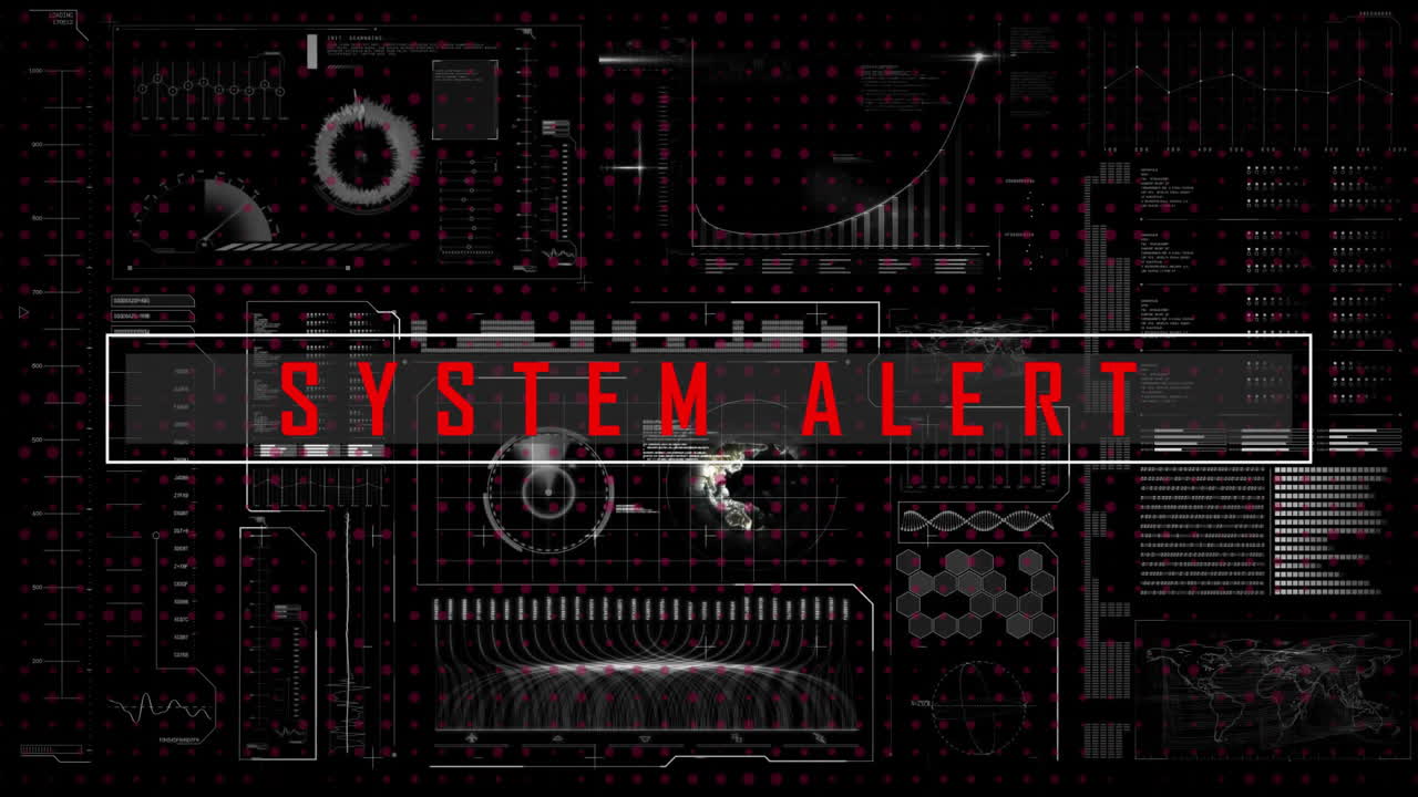 animación del texto de alerta del sistema y procesamiento de datos en todo el mundo
