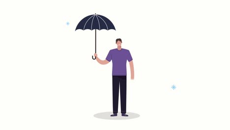 hombre con protección de paraguas animación