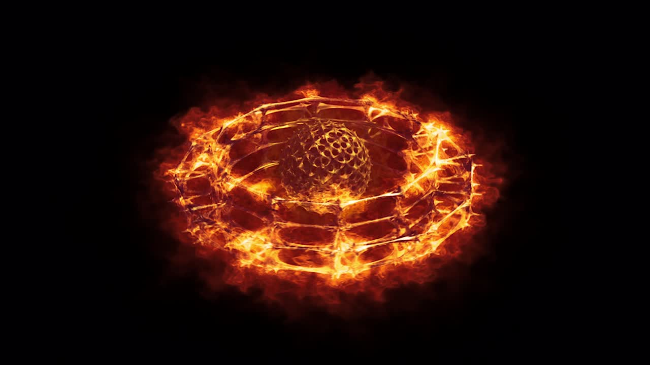 불꽃의 반지, 반지에서 방출되는 불꽃과 불꽃, 중앙에 회전하는 니 모양의 구