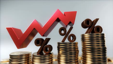 financial growth and rising interest rates illustrated with coins and an upward arrow