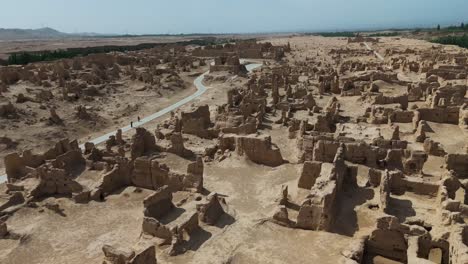 Aerial view of Xinjiang Jiaohe Ruins Ancient City in China Turpan