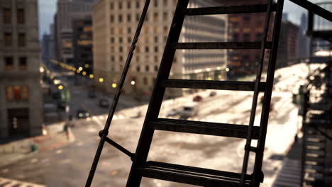 urban cityscape view from fire escape ladder