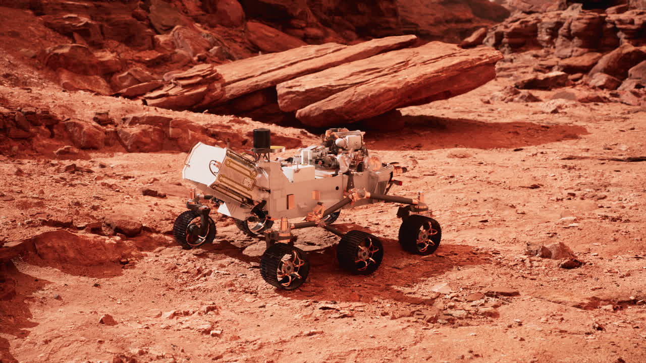 Mars Rover Perseverance exploring the red planet. Elements furnished by NASA.