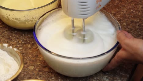 whisking eggs white with mixer until stiff, sponge cake ingredients, static