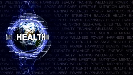 health text animation and earth, rendering, background, loop