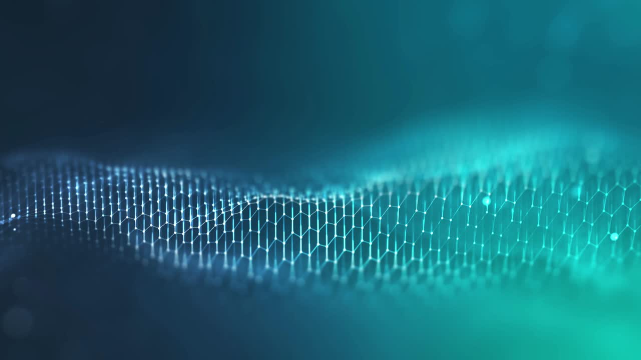 Network connection concept black background illustration. Futuristic hexagon perspective wide angle lanscape. Futuristic honeycomb concept. Seamless loop 4k. Big data visualisation.