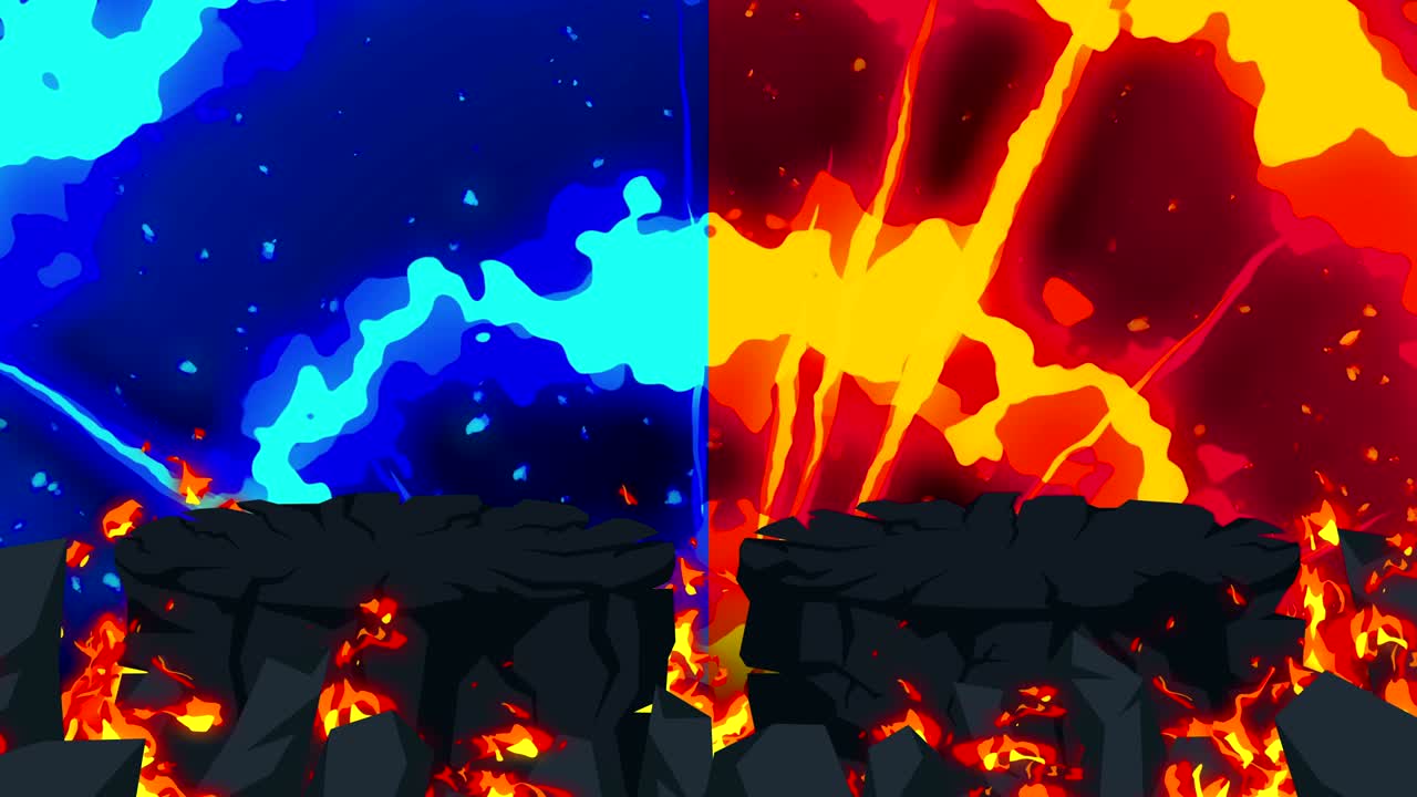 animación de fuego de dibujos animados. fondo de bucle de llama. competencia. juego de batalla.