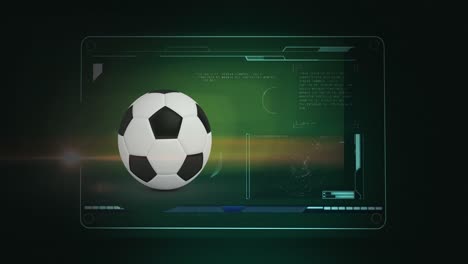 Animation-Der-Datenverarbeitung-über-Fußball-Auf-Schwarzem-Hintergrund