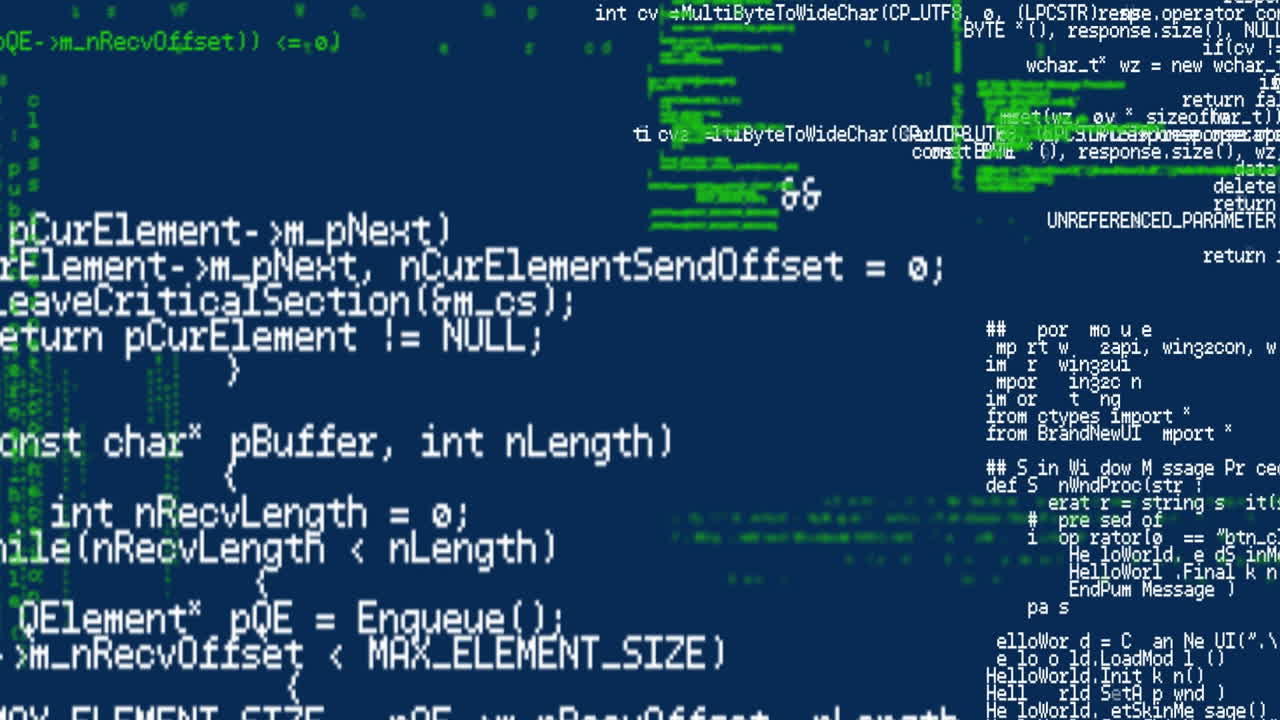 Animation of data processing on blue background