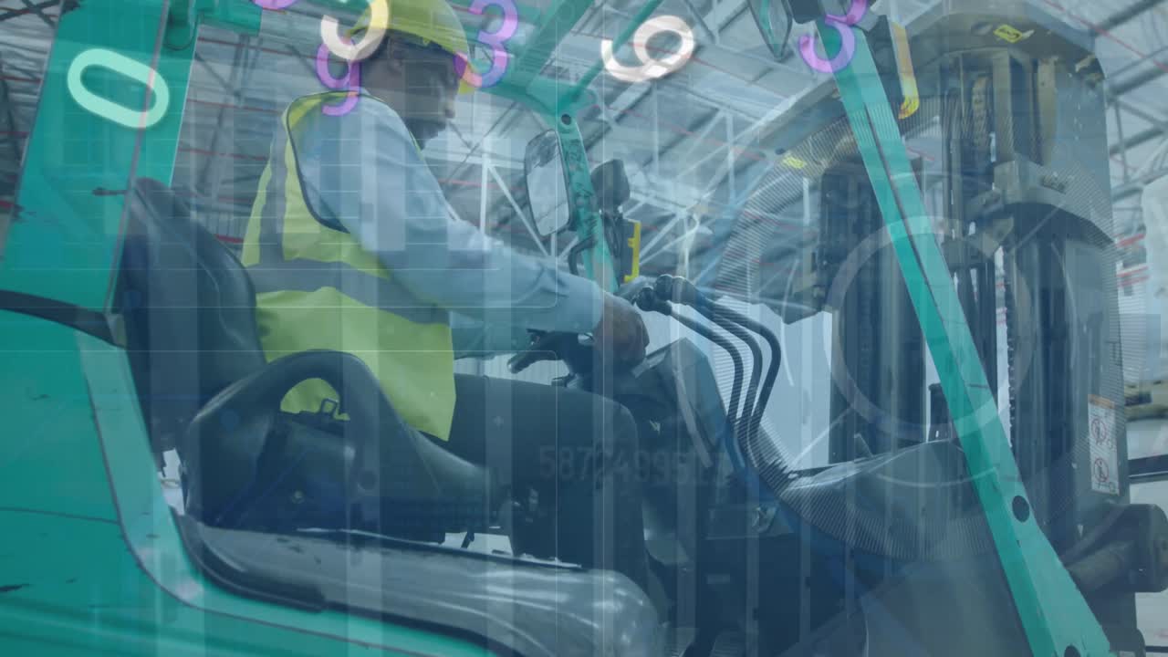 창고에서 일하는 사람에 대한 금융 데이터 처리의 애니메이션