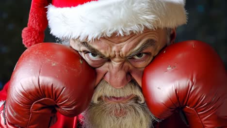 un hombre con un sombrero de santa claus y guantes de boxeo rojos