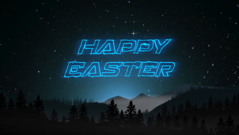 Happy-Easter-with-motion-stars-in-sky-and-forest-with-mountains