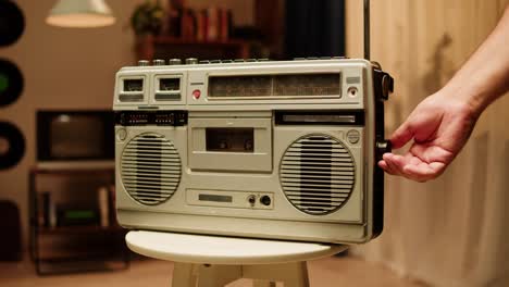 vintage cassette player with hand