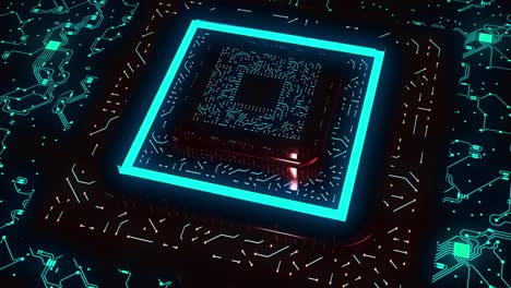 primer plano de una cpu brillante en una placa de circuitos
