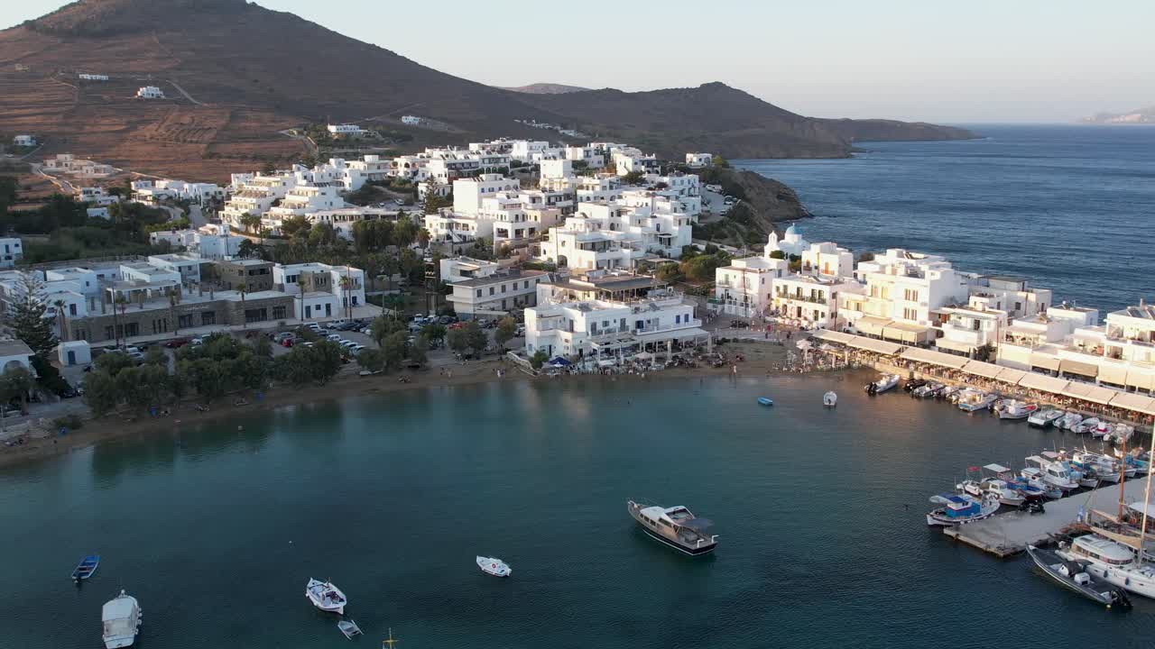 Aerial views from over Piso Livadi on the Greek Island of Paros