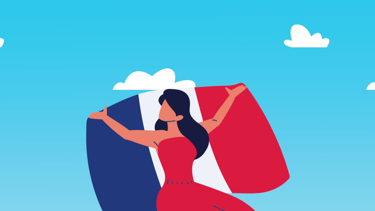 chica linda con carácter de la bandera de francia