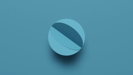 3d rendering light blue round geometric shape rotates in random direction. abstract simple seamless loop animated background