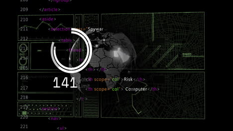 Animación-Del-Procesamiento-De-Datos-Sobre-El-Globo-Sobre-Fondo-Negro