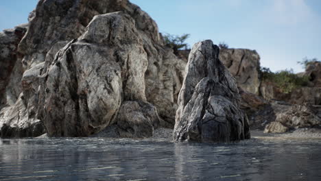 rugged rocks on a rocky shore on the west coast of pacific ocean