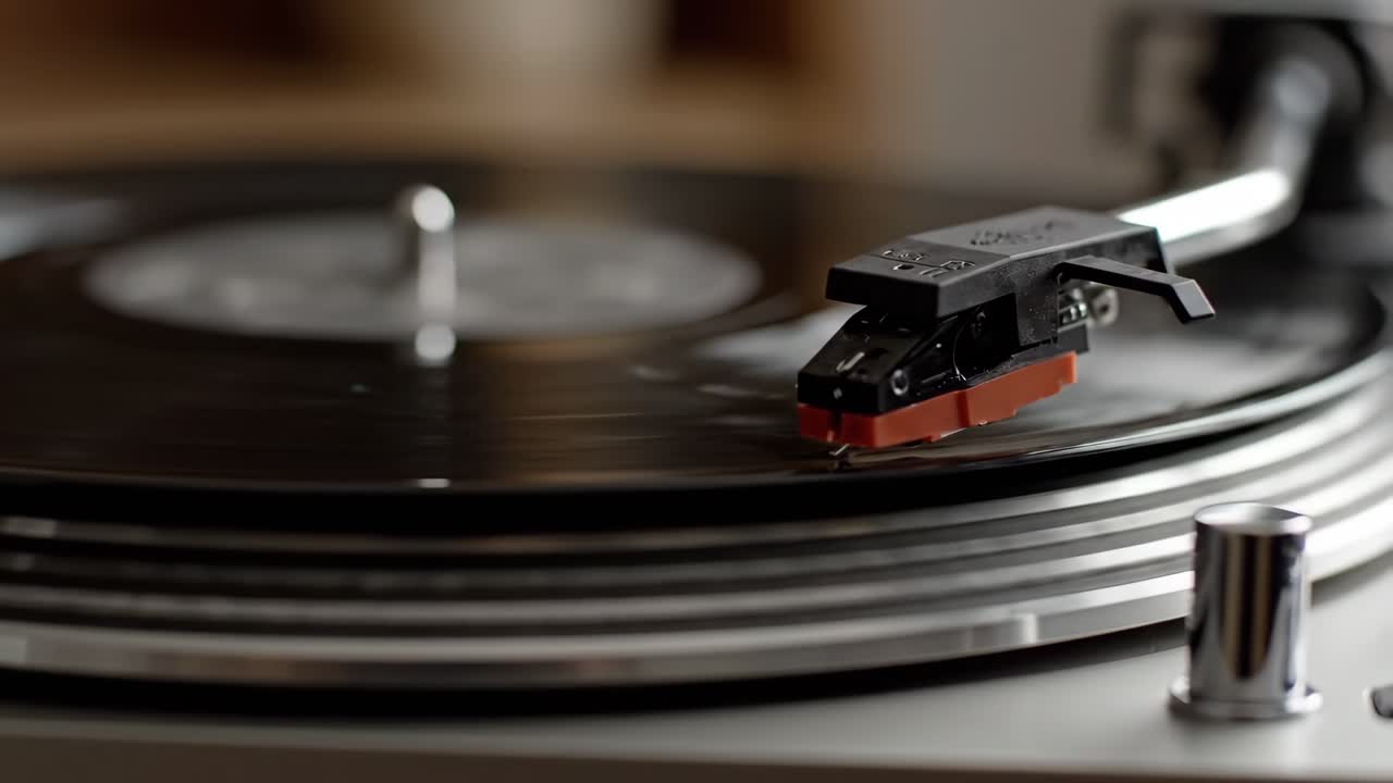 비닐 레코드 플레이어의 클로즈업