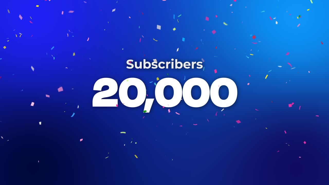 Youtube-abonnenttæller stiger hurtigt til 20.000 på en ren, moderne blå gradientbaggrund. Abonnenttælleren øges hurtigt fra 0 til 1 million