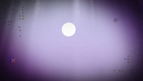 animación de cruces, puntos e iconos sobre la luna en un cielo púrpura pálido