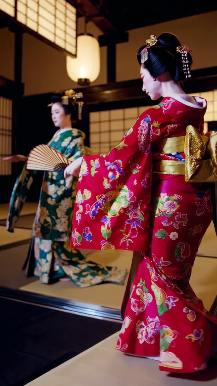 Esibizione di Geisha in un ambiente tradizionale giapponese