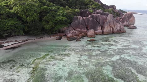 aerial view of anse source d’argent, la digue, seychelles