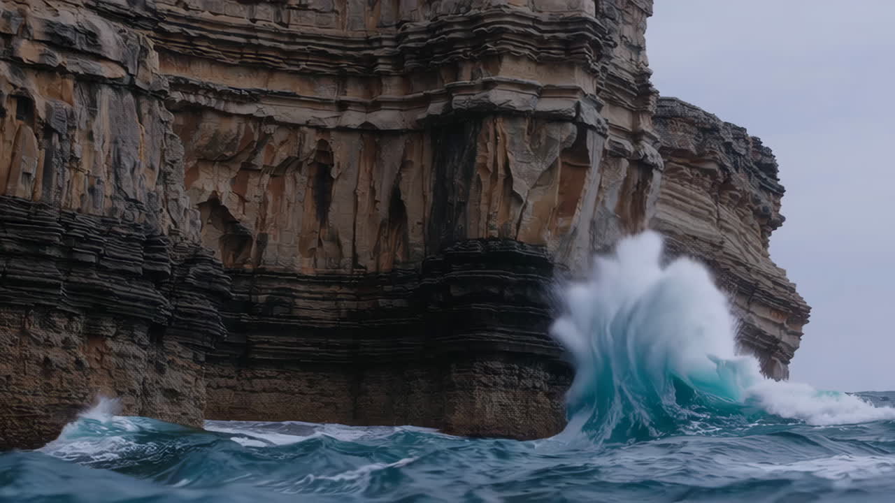 Powerful Waves Crashing Against Coastal Cliffs
