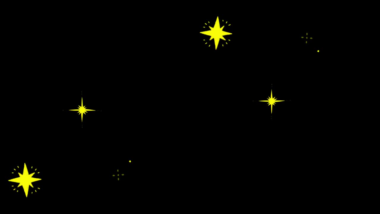 animación estrellas amarillas en forma de chispas sobre un fondo negro.