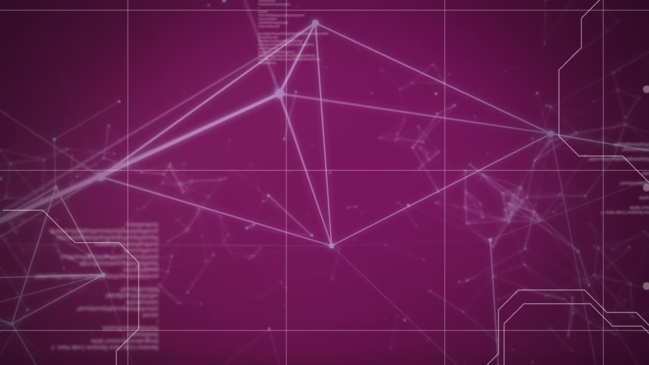 Animation of network of connections and data processing against grid