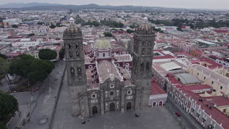 aerial shot of the puebla cathedral during the day