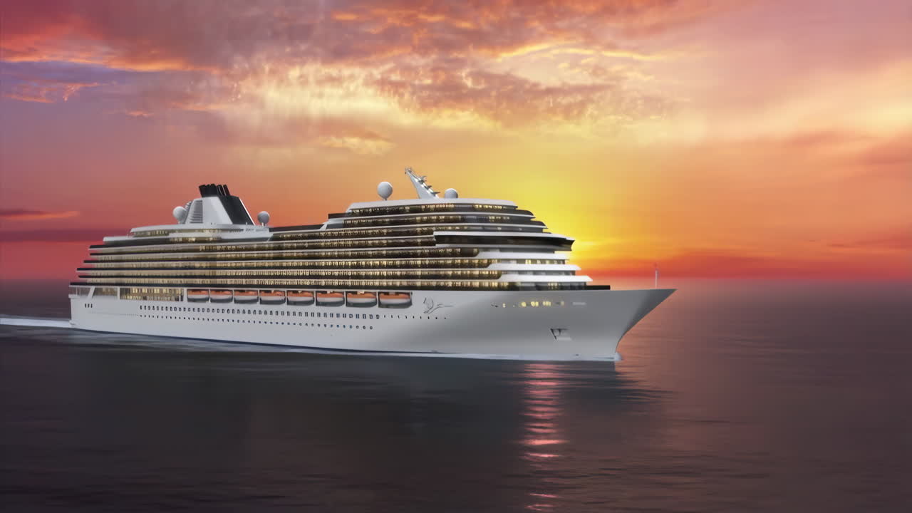 Luxury Cruise Ship Sailing at Sunset