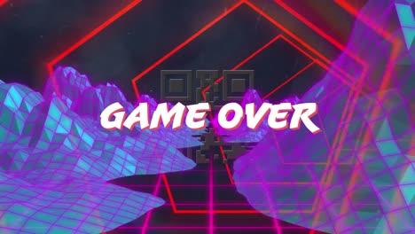 Animation-of-game-over-text-and-qr-code-over-shapes