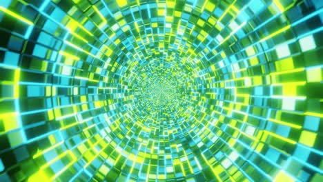 3d animation loop. endless tunnel with glowing multicolored lights. abstract tunnel