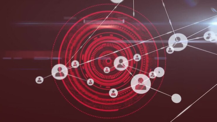 Connectors moving on red digital background