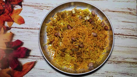 home cooked poha garnished with mixture at morning