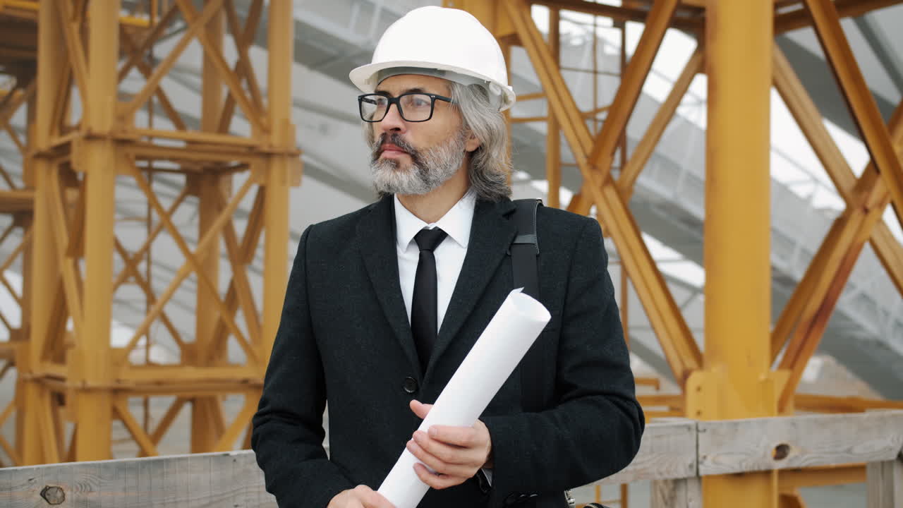 Engineer reviewing construction plans on site
