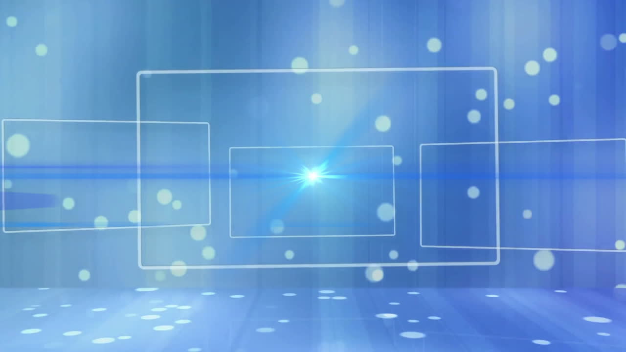 Animation with glowing blue light and abstract rectangles in background