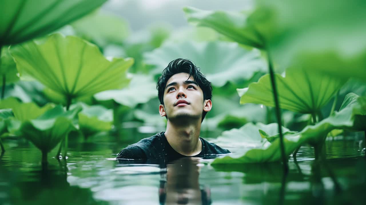 Young Man in a Lotus Pond