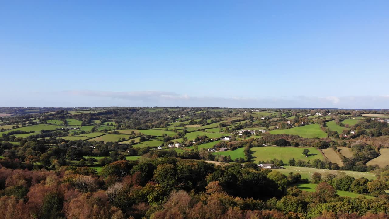 Idyllic East Devon Countryside View. Aerial Dolly Forward
