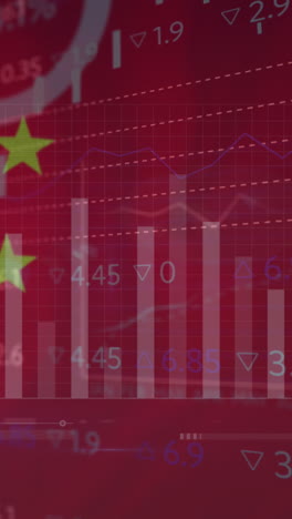 animación de datos financieros y gráficos sobre la bandera de china