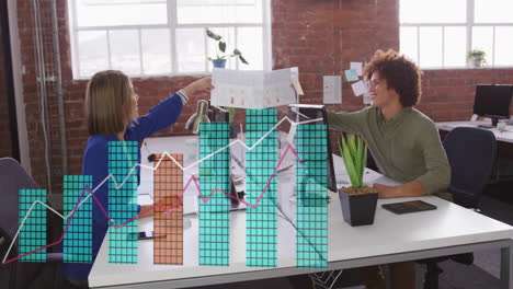 animation of data processing over diverse business people in office