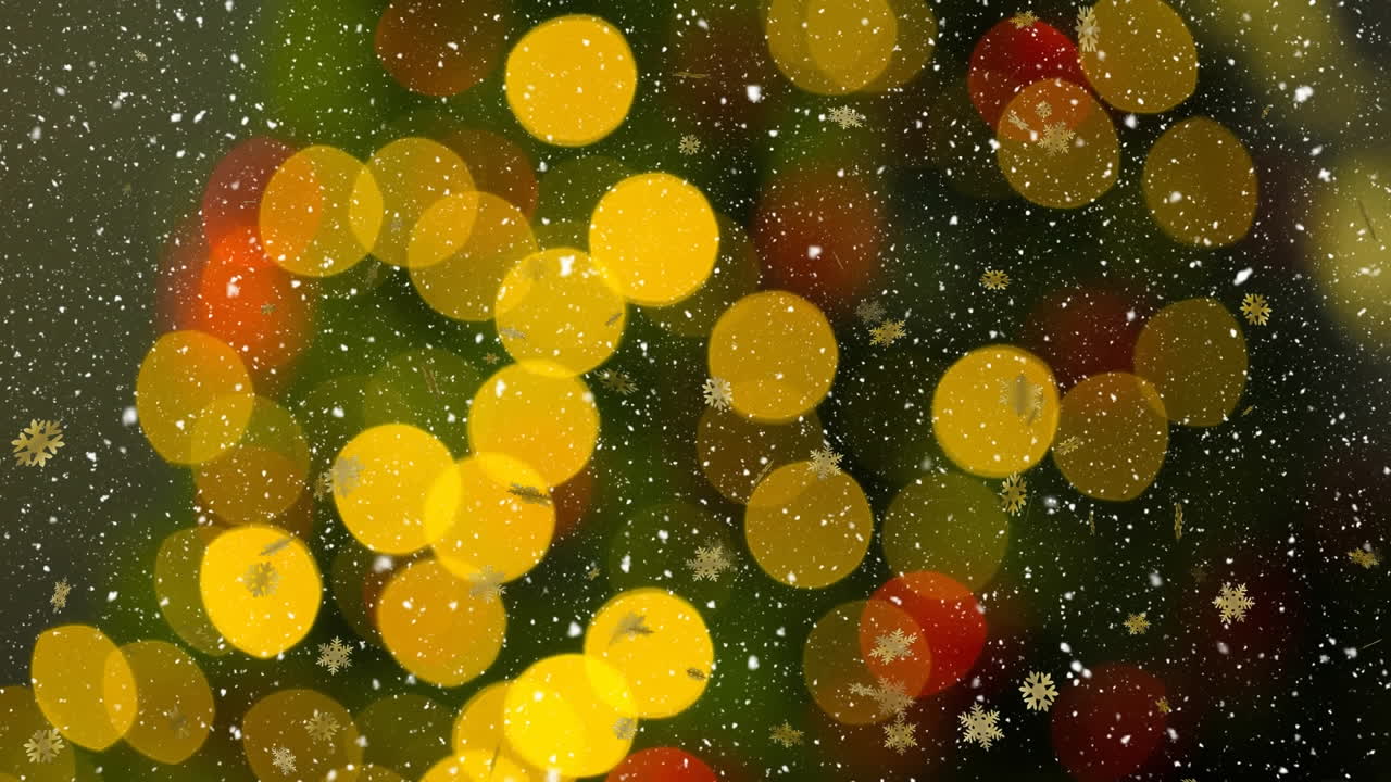 눈이 떨어지는 배경 위의 빛의 반점의 애니메이션