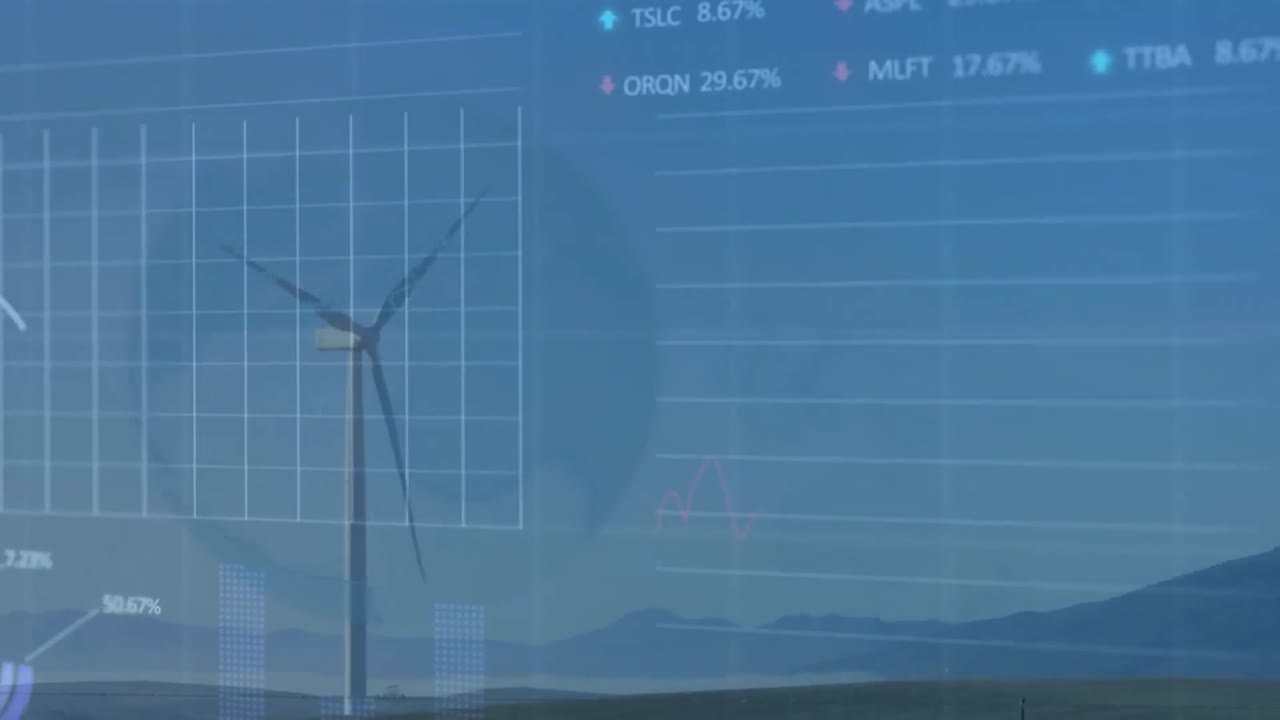 풍력 터빈을 통해 지구와 금융 데이터 처리의 애니메이션