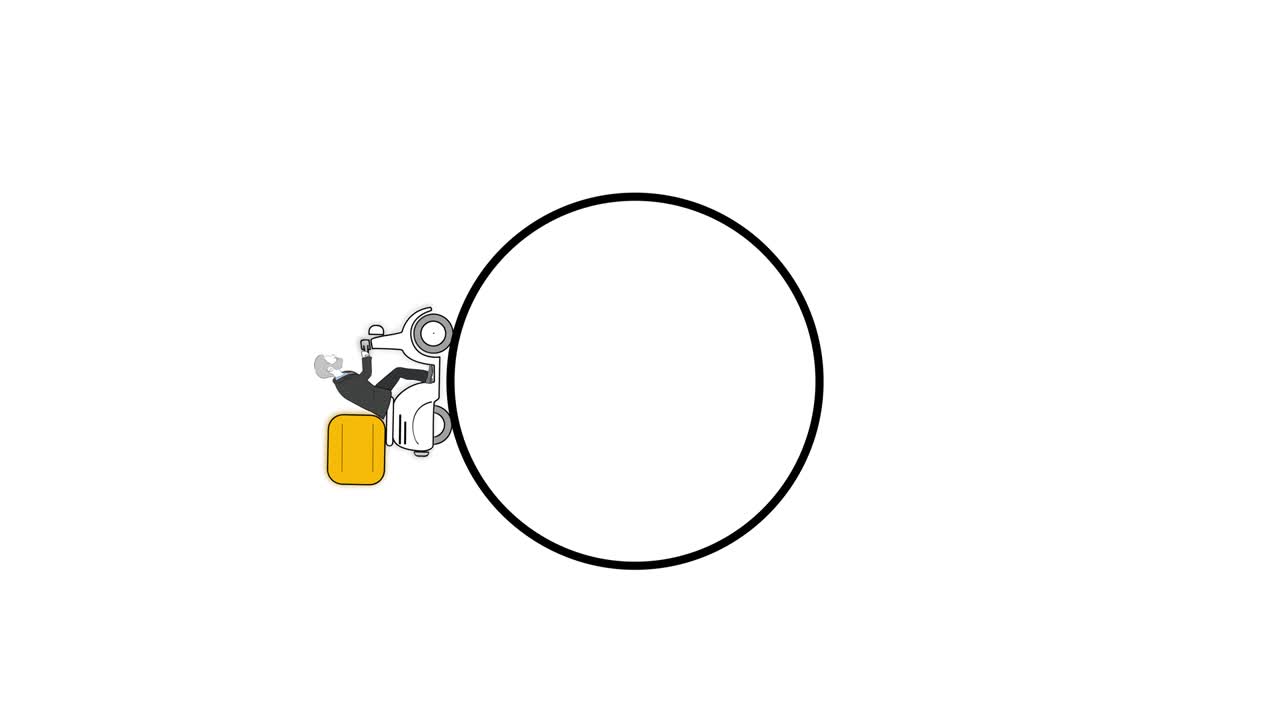 the motorcycle rides in a circle. screensaver. delivery. 4K video illustration.