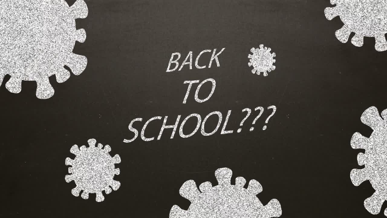 검은색 바탕에 있는 back to school 텍스트에 대한 코로나19 셀 아이콘