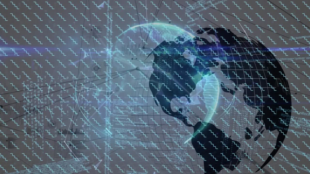 Animation of shapes over data processing and globe