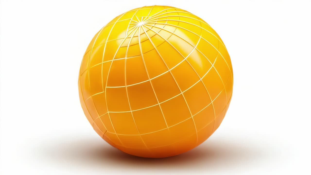 A Vibrant, Glossy Yellow Sphere Captured in Two Frames Shifting Slightly, Showcasing Its Glimmering Surface and Intricate Grid Pattern Reflecting Light and Depth